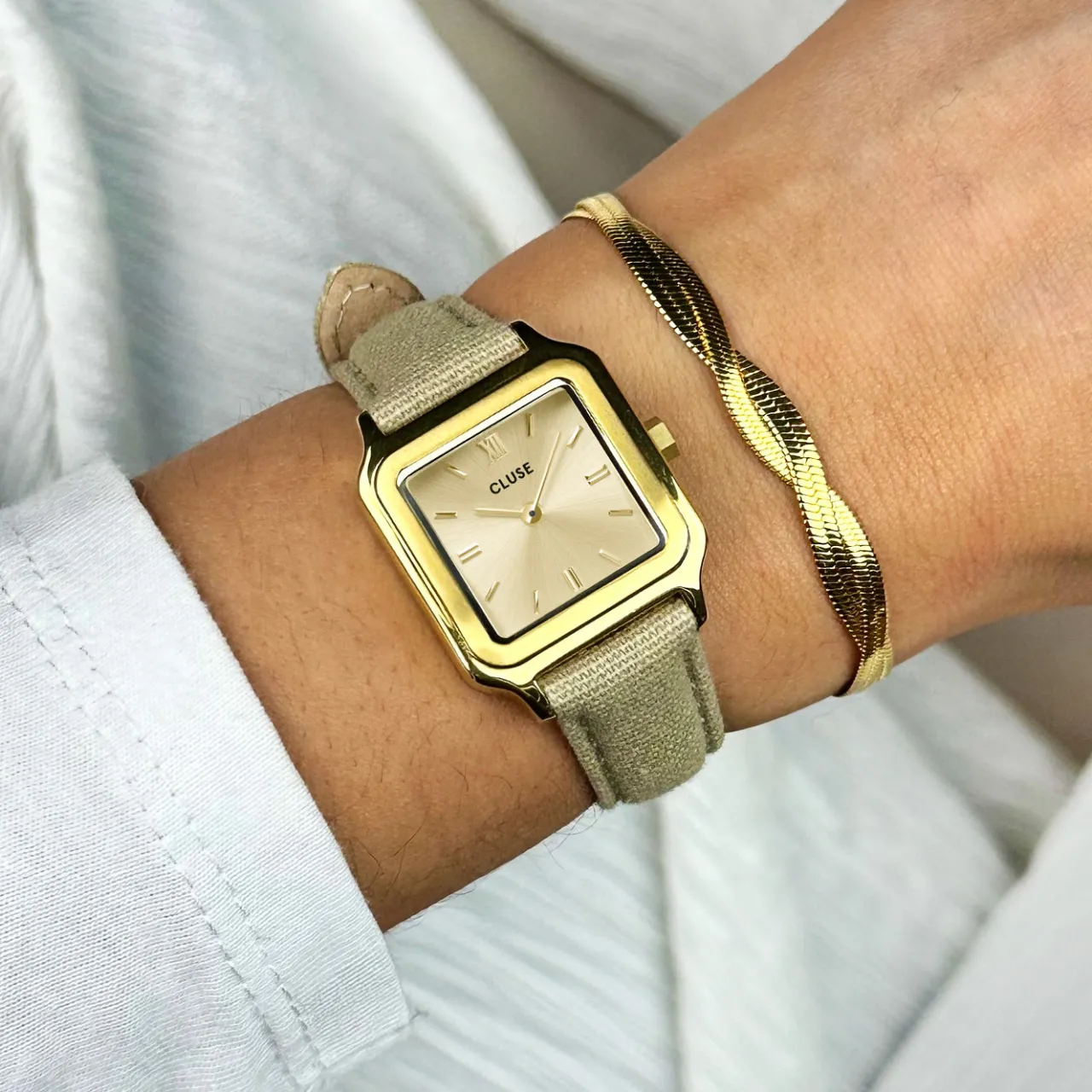 Femme CLUSE Strap 14 mm Linen Beige, Gold Colour