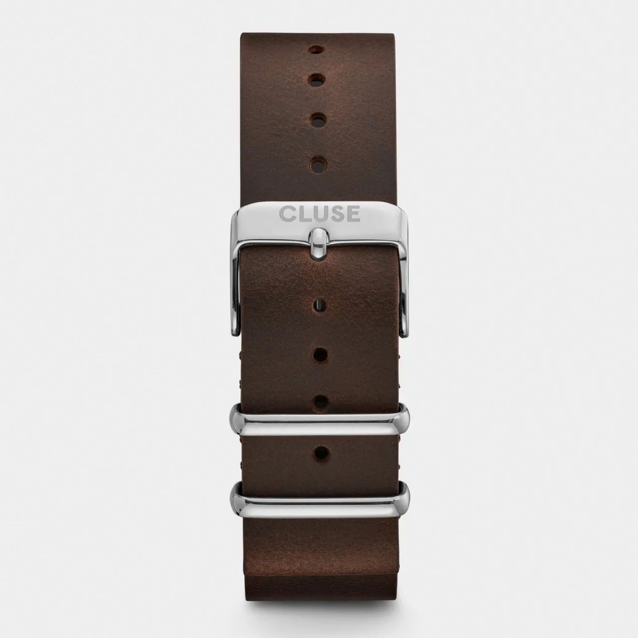 Homme CLUSE Strap 20 mm Nato Leather Brown, Silver Colour