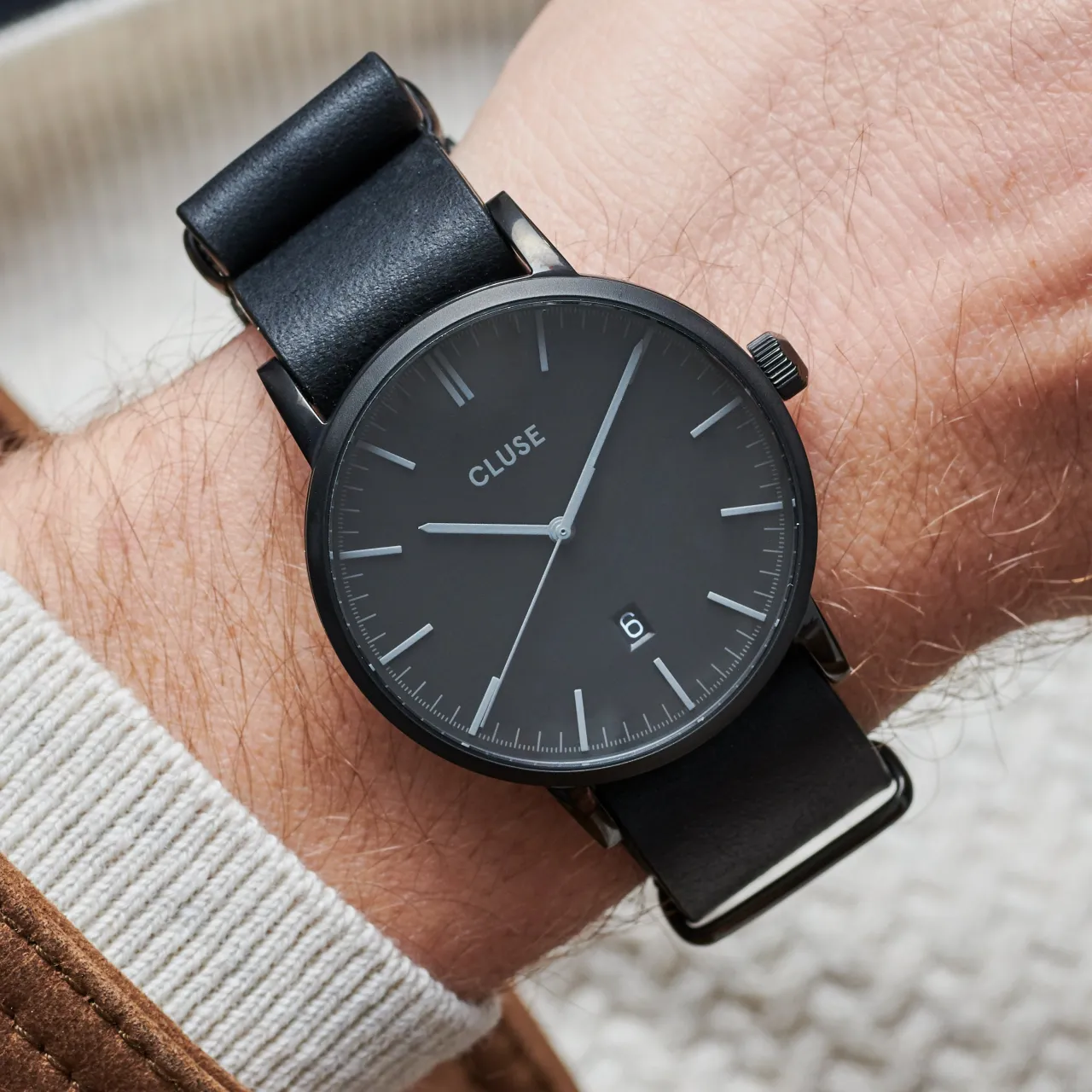 Homme CLUSE Strap 20 mm Nato Leather Full Black