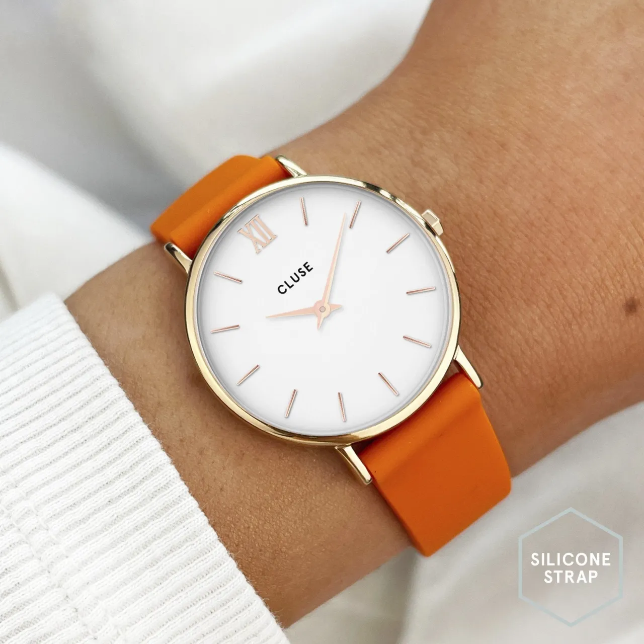 Femme CLUSE Strap 16 mm Silicone Orange, Rose Gold Colour