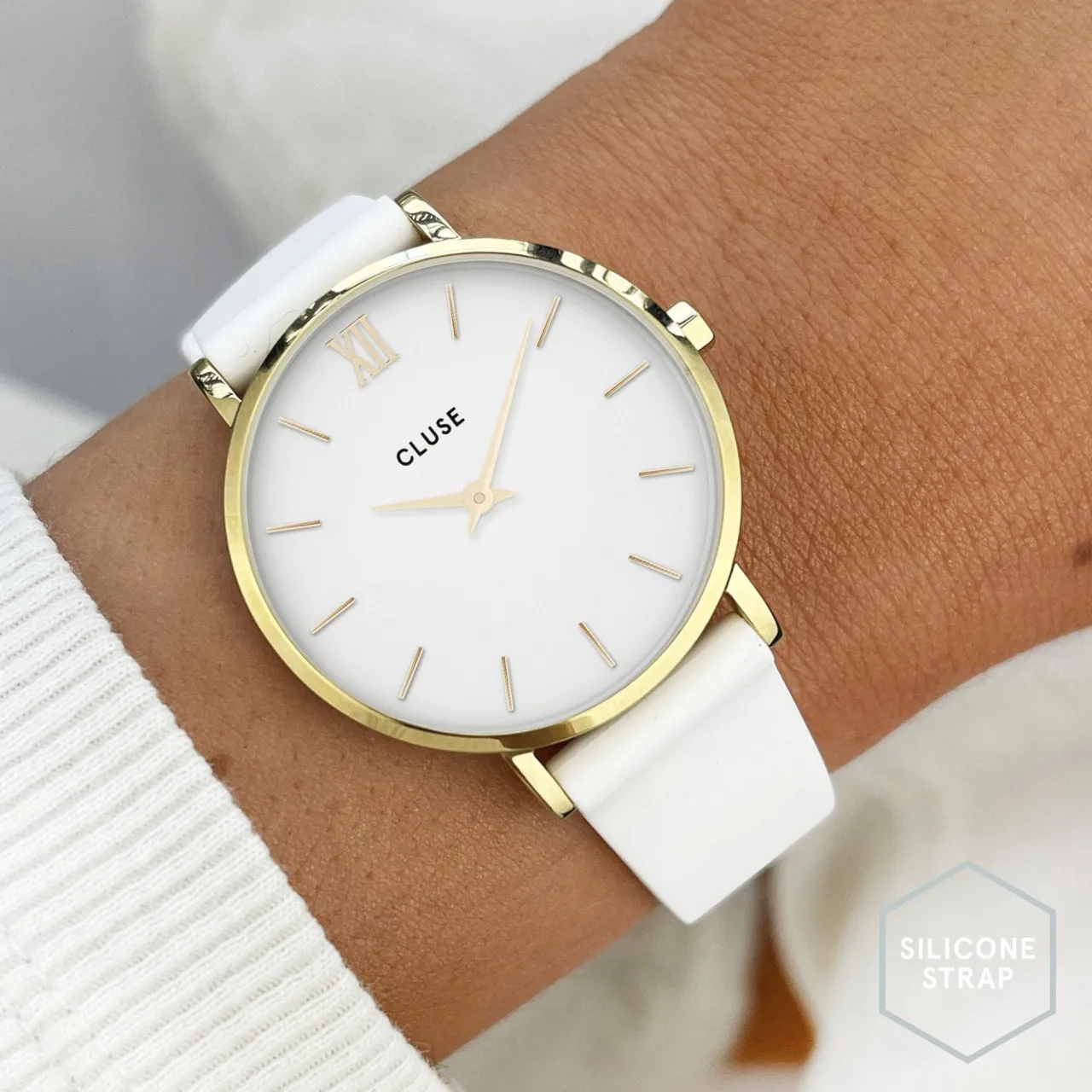 Femme CLUSE Strap 16 mm Silicone White, Gold Colour