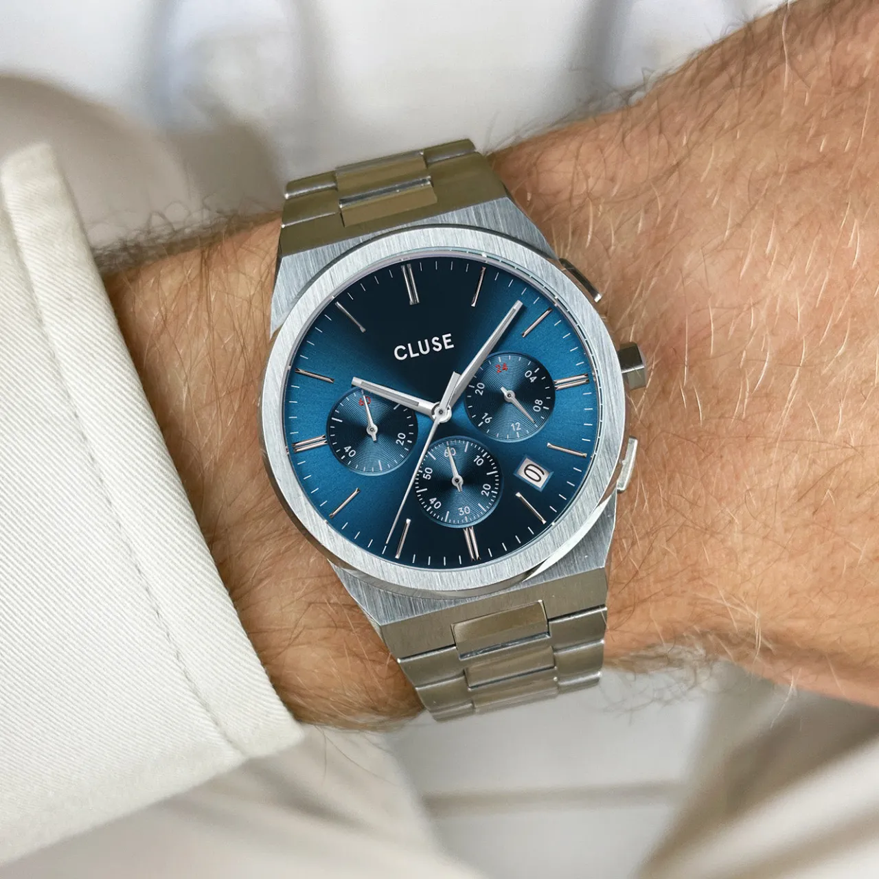 Homme CLUSE Vigoureux Chrono Steel Blue, Silver Colour
