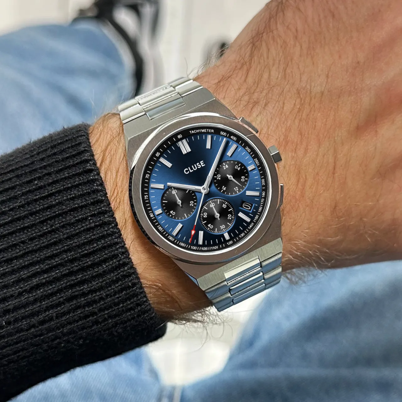 Homme CLUSE Vigoureux Chrono Steel Dark Blue, Silver Colour