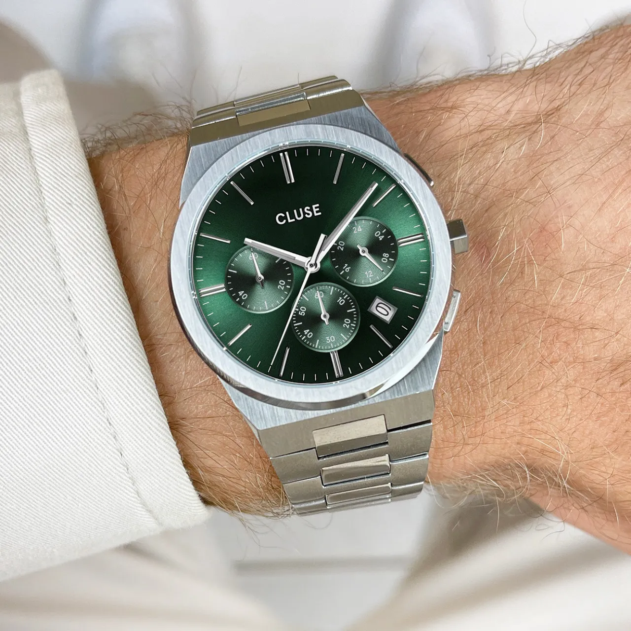 Homme CLUSE Vigoureux Chrono Steel Green, Silver Colour