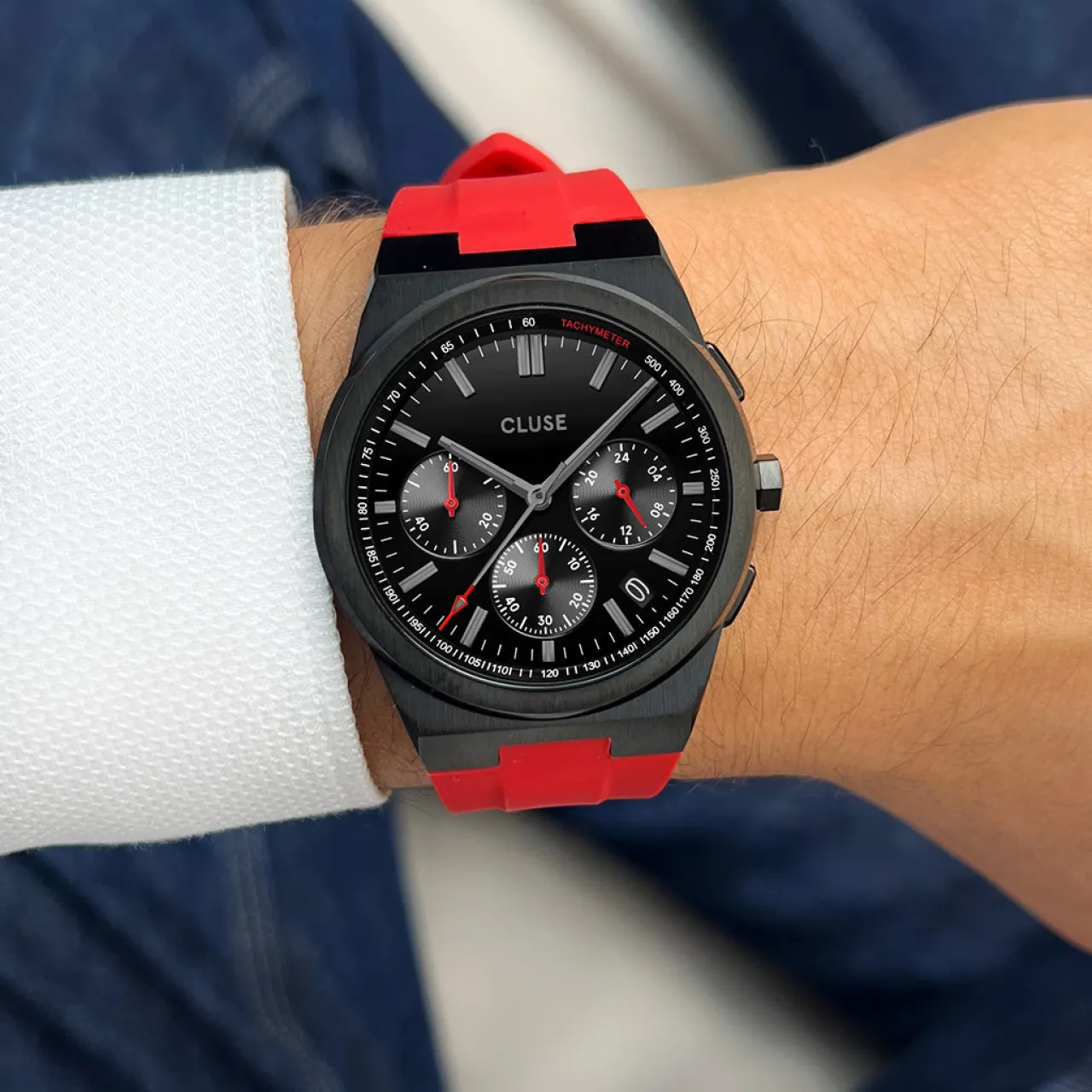 Femme CLUSE Vigoureux Chrono Watch Silicone Red, Black Colour