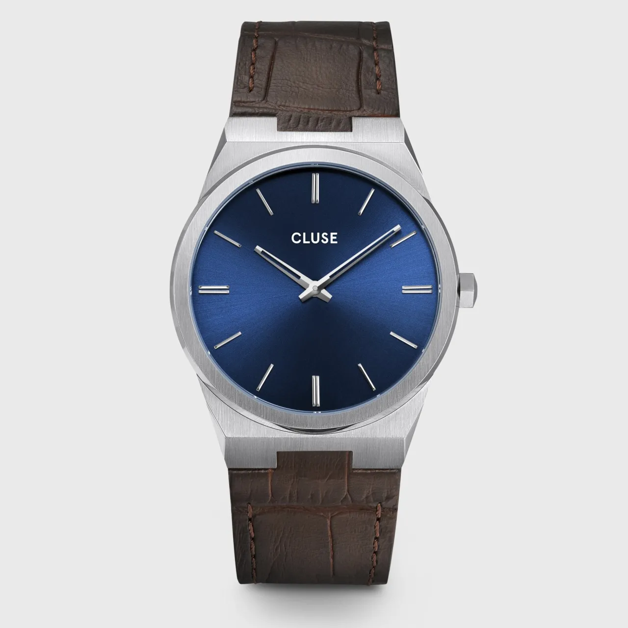 Homme CLUSE Vigoureux Leather Dark Brown, Silver Colour