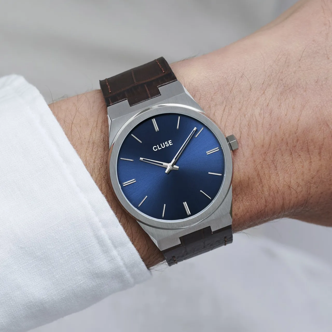 Homme CLUSE Vigoureux Leather Dark Brown, Silver Colour